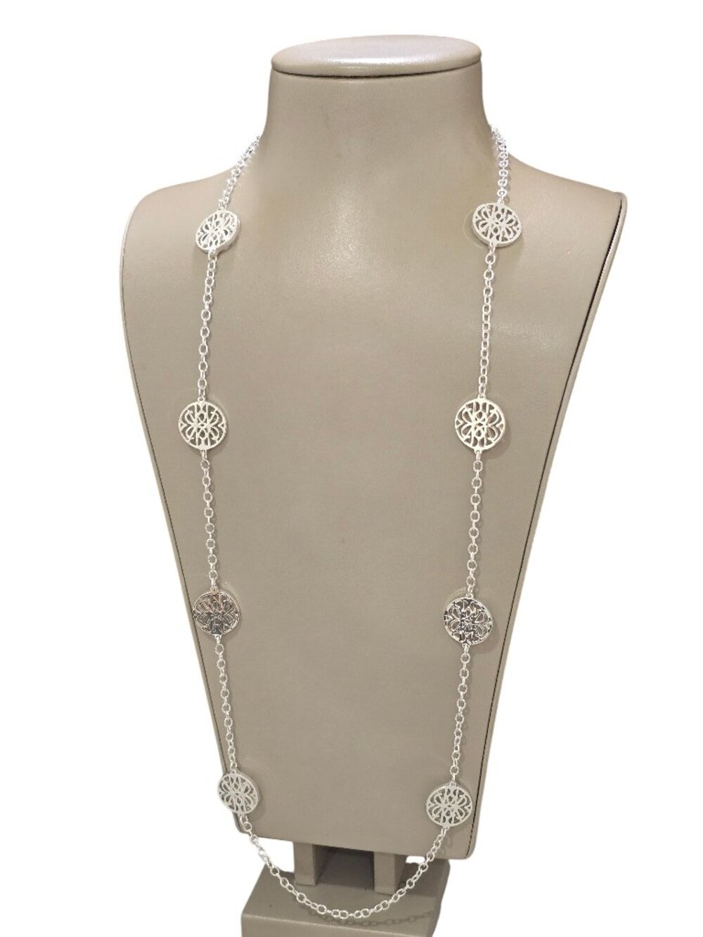 Vera Bradley Silver Tone Long Signature Station Necklace NWT